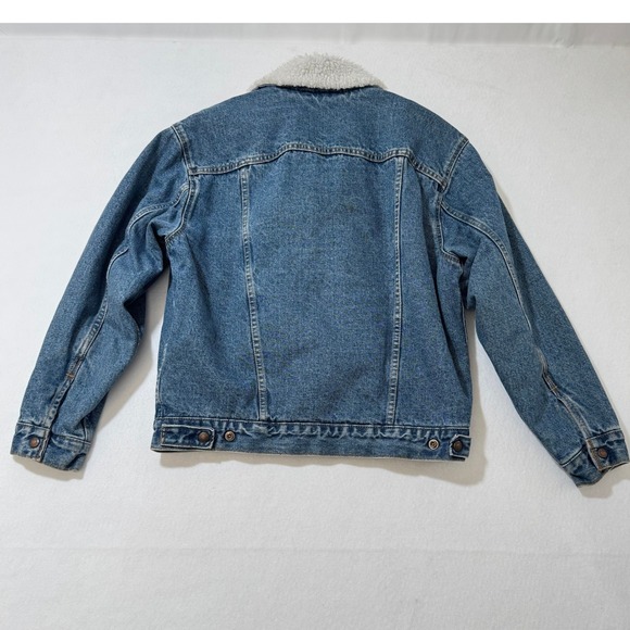 Levis 90s Sherpa Trucker Jacket Vintage Lined Blue Denim Medium Wash Mens Small - Picture 7 of 8